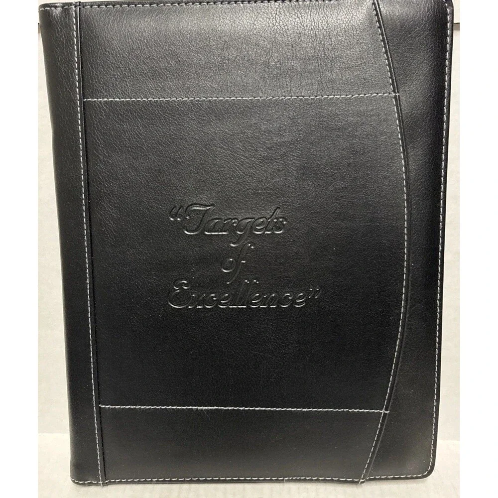 Black Faux Leather Targets Of Excellence Pad Folio Holds 8.5” X 11” Notepad